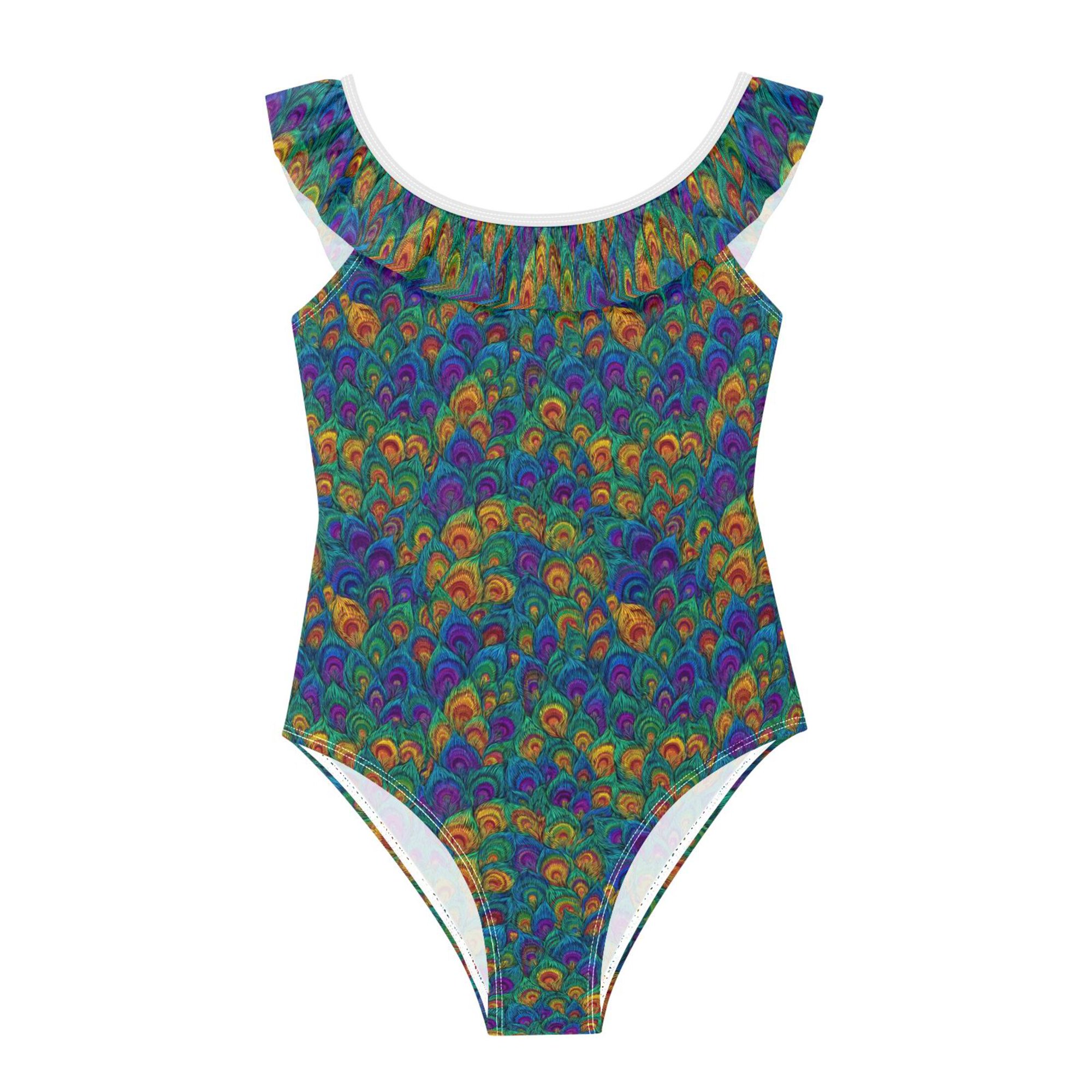 Ttyddzy Girls One-Piece Bathing Suit Color Of Peacock Feathers Printed Beach Swimwear 3-6Year
