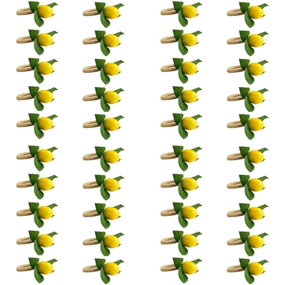 32PCS Handmade Napkin Rings Yellow Faux Lemon with Vine Napkin Ring for Wedding, Banquet, Serviette