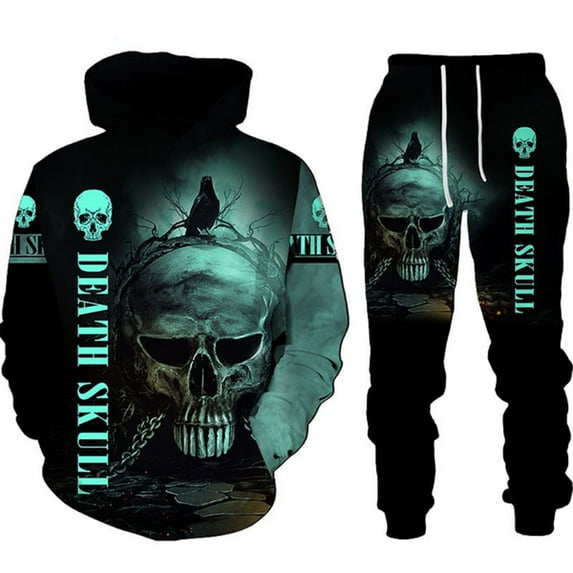 Color Skull 3D Skull Printed Men Hoodies Pants Hooded Sweatshirt Sweatpants Tracksuits Set for Christmas Halloween