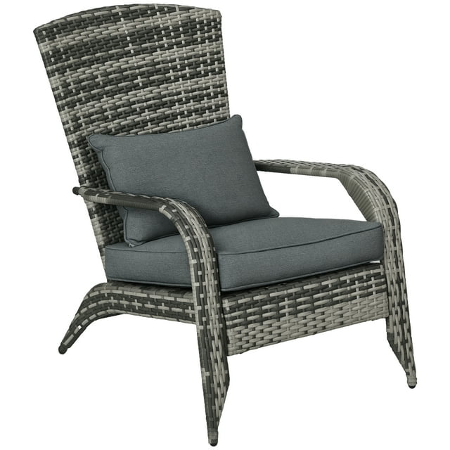 Outsunny Chaise Adirondack d'Extérieur en Rotin pour Foyer avec Coussin Gris