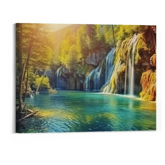 Shiartex Lake Water Pictures Canvas Wall Art for Living room Bedroom Wall Decor,Morden Artwork Sunset Tree Canvas Art Waterproof Stretched Ready to Hang-20x16 Inch