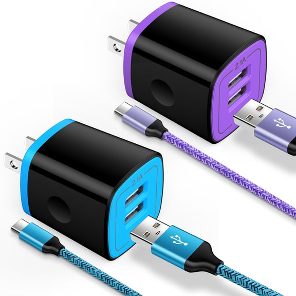 USB C Charger Block Fast Charging, 2 Pack Dual Port USB Wall Charger with 6FT Type C Charging Cable, USB C Block Charger Wall Adapter Plug Charger Station with Type C Phone Charger Cords, Mixed