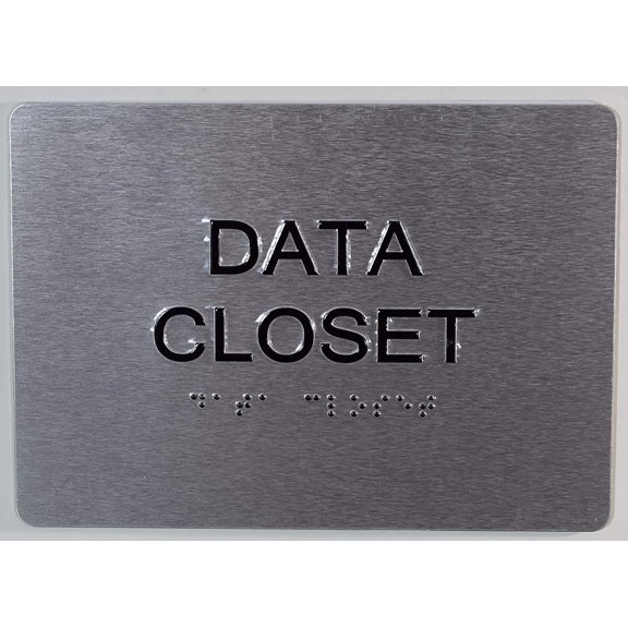 Data Closet Sign -with Tactile Text and Braille Sign (Aluminum, Brush Silver,Size 5X7) The Sensation line(ref-2022-4)
