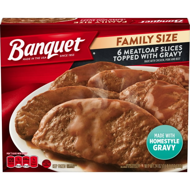 Banquet Family Size Meatloaf Slices Topped with Gravy, Frozen Meal, 24 OZ