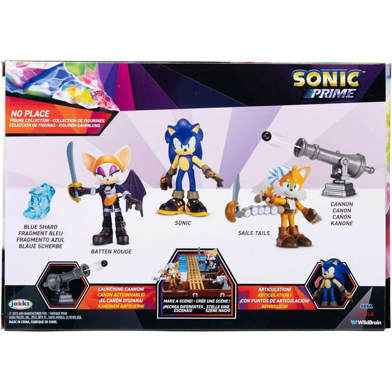 Sonic The Hedgehog Sonic Prime Collectible Figures No Place 3 Mini Figure  3-Pack Sonic, Sails Tails Batten Rouge with Blue Shard Cannon Jakks Pacific  - ToyWiz