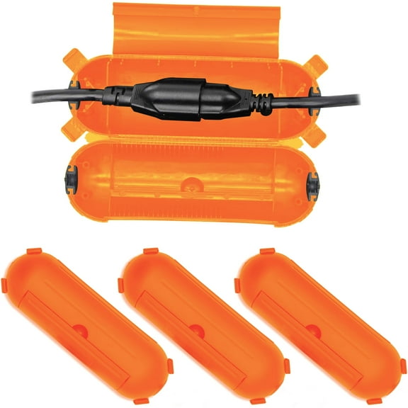 HXXF 4 Pack Outdoor Extension Cord Safety Cover, Waterproof Seal Connection Protectors with 4 Lockable Latches, Protect Holiday Decoration Lights, Plugs and Connectors(Orange)