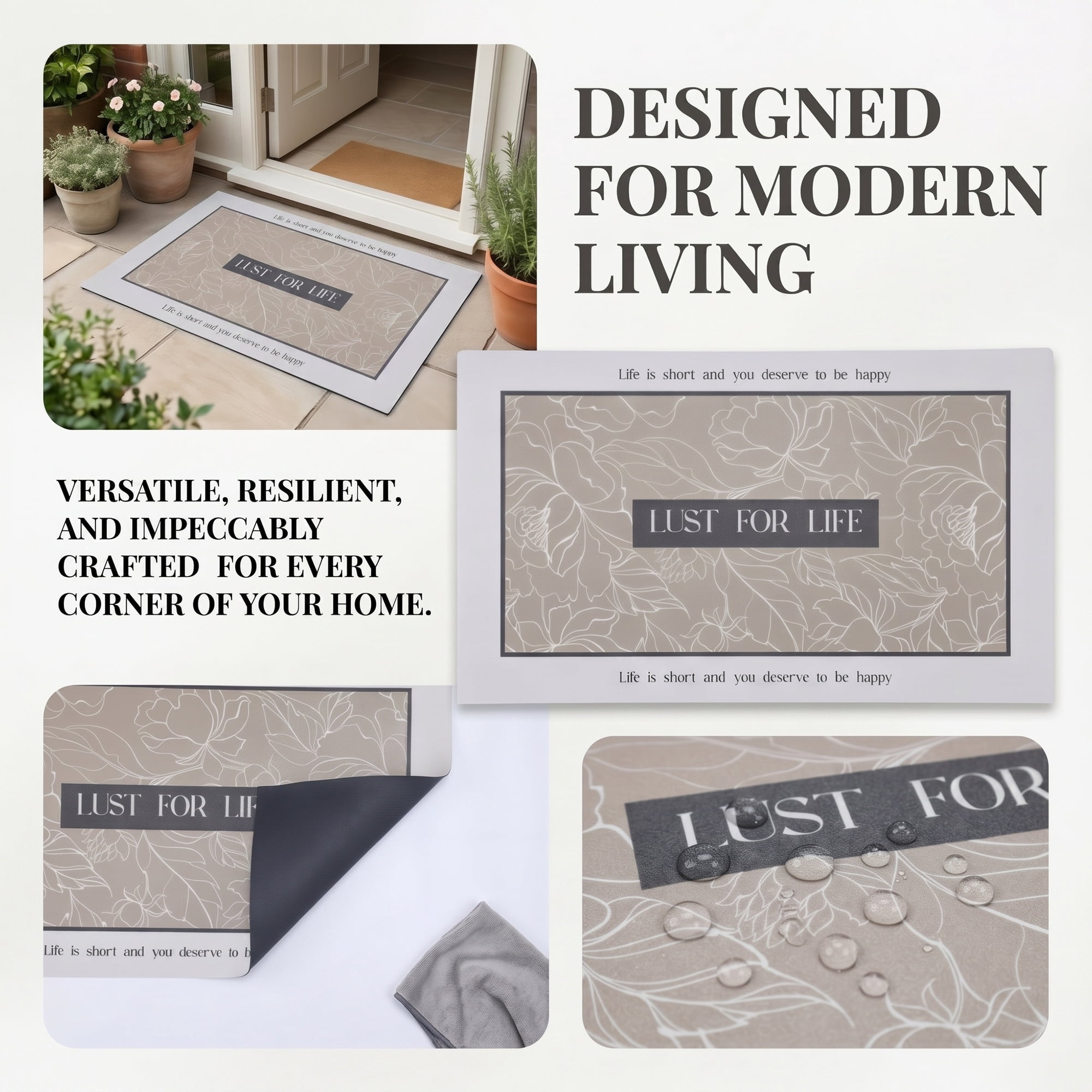 Unique Bargains Non-Slip Doormat for Front Door Waterproof Mud Scraper Rug Brown Flower 30" x 18"