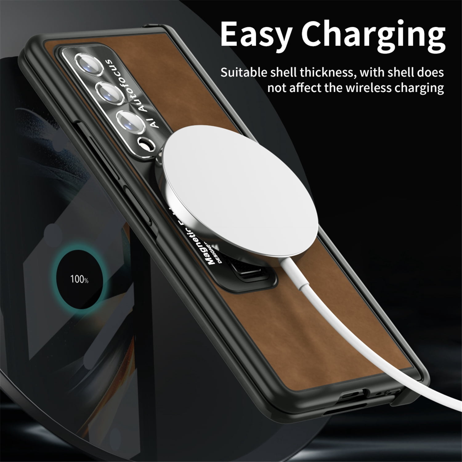 Tarise All-inclusive Cover Case for Samsung Galaxy Z Fold 4 5G 2022, Wireless Charging Camera Lens Protector Screen Protector Magnetic Hinge Protection Drop-Proof Shockproof Kickstand Case, Brown