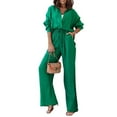 thumbnail image 2 of SWSMCLT Women's Long Sleeve Suits Holiday Chic Cozy Fall Long Sleeve Top With Pants Set 2 Piece Outfit Seersucker Green 6-8, 2 of 2