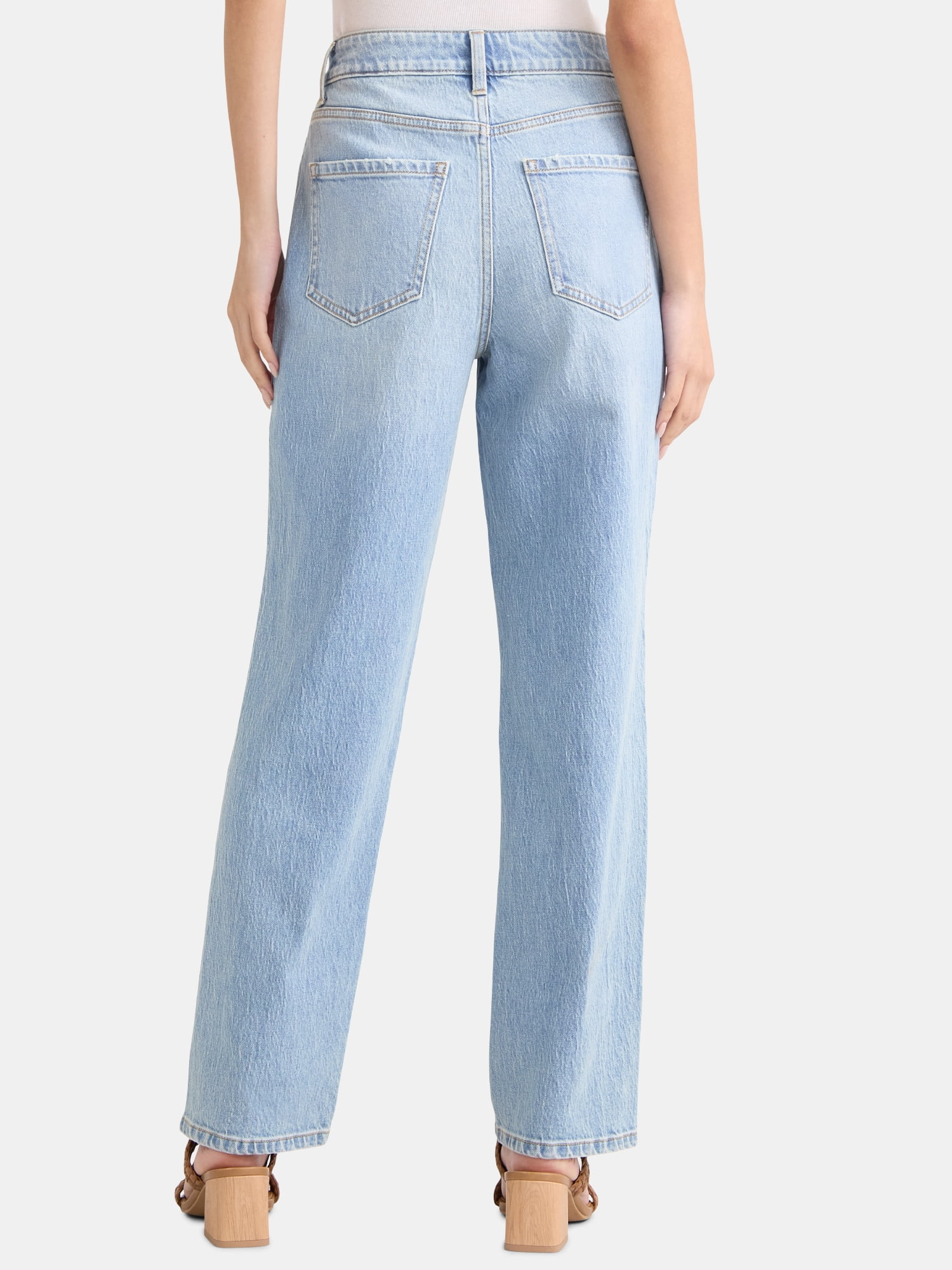 Time and Tru Women's High Rise Relaxed Straight Leg Jeans, 30" Inseam, Sizes 0-22