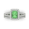 thumbnail image 2 of 1.57ct Brilliant Emerald Cut Green Zircon 18K White Gold Halo Solitaire with Accents Engagement Bridal Wedding Ring Band Set size 10.25, 2 of 7