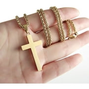 APSVO Gold Cross Necklaces for Men Boys Stainless Steel Cross Pendant Chain Catholic Religious Christian Birthday First Communion Confirmation Graduation Fathers Day Jewelry Gifts Teen Him Dad Kids