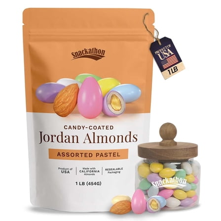 Snackathon Jordan Almonds, Assorted Pastel Candy-Coated Almonds, 1 lb