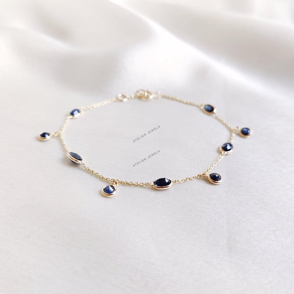 Natural Blue Sapphire Bracelet, 14K Solid Gold Sapphire Bracelet, Dainty Sapphire Bracelet, September Birthstone, Christmas Gift
