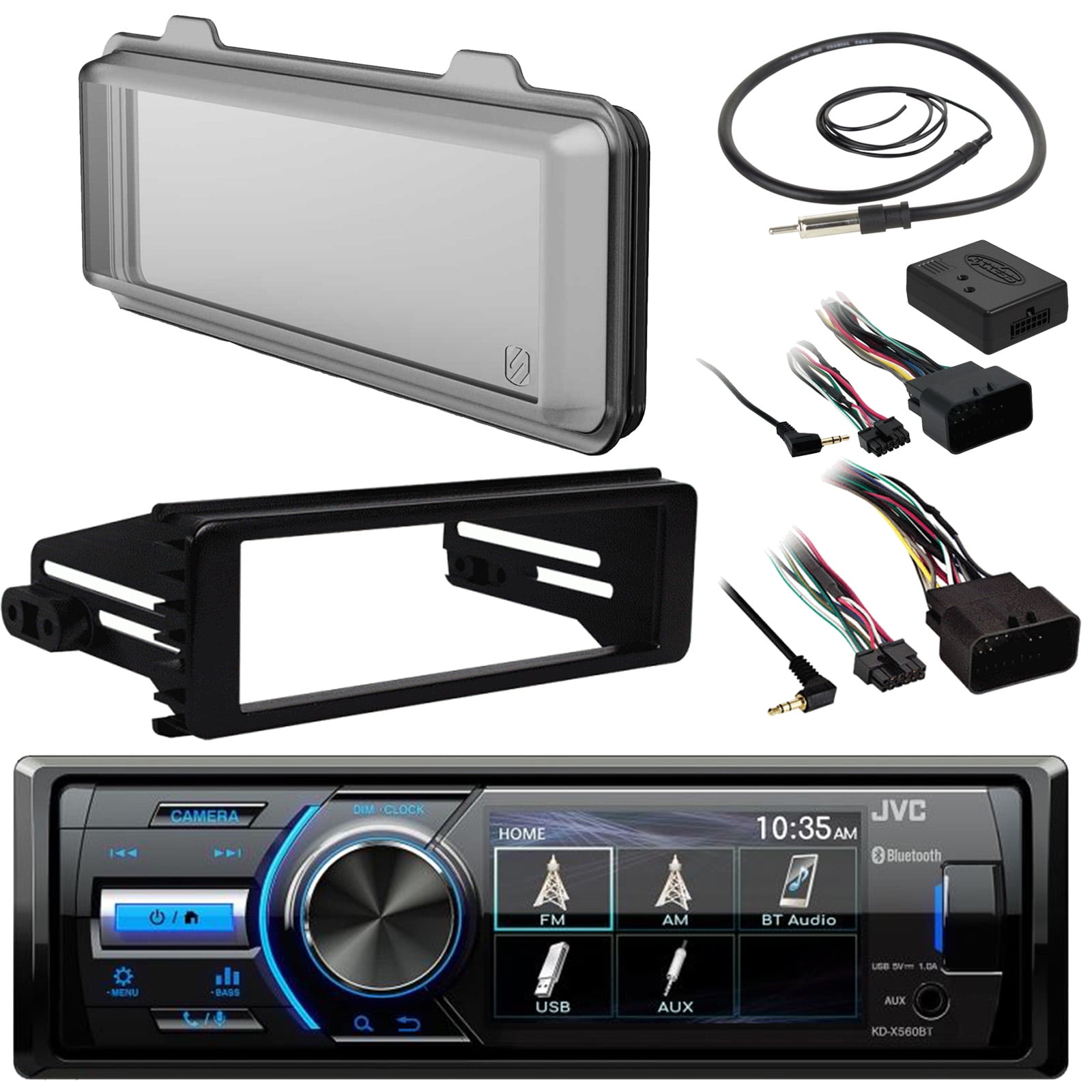 MotorSports Bluetooth Radio USB AUX Stereo Receiver w/ Cover Bundle with Install Dash Kit