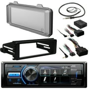 MotorSports Bluetooth Radio USB AUX Stereo Receiver w/ Cover - Bundle with Install Dash Kit, Handle Bar Control, Antenna for 98- 2013 Harley Touring FLHT FLHX FLHTC Motorcycle Bike