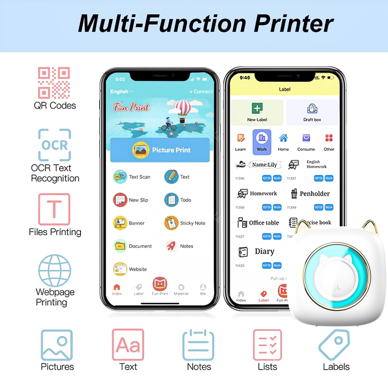 Label printer,Handcraft List Notes Pocket Printer List Notes Journal Receipt Paper Sticker Diy Handcraft List 203dpi Picture Label Bt 203dpi Picture Paper Sticker With Printer Bt 203dpi 5