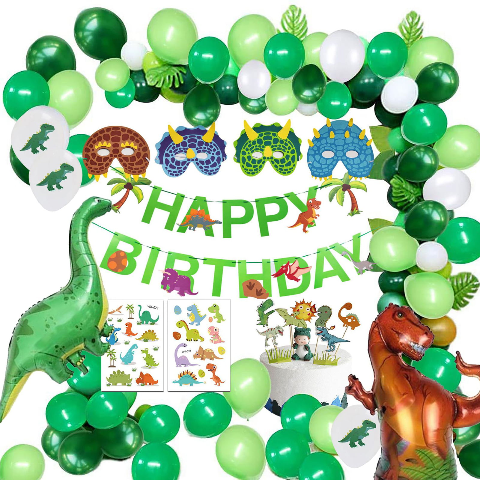 Dinosaur Theme Happy Birthday Paper Banner Balloons Hanging Bunting Kids Party
