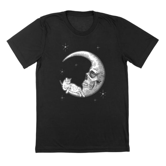 Cat On The Moon Humor Graphic Black Mens T-Shirt