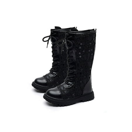 

SIMANLAN Kids Knee High Boots Girls Zipper Party Riding Boot Child Winter Snow Shoes Black 2.5Y