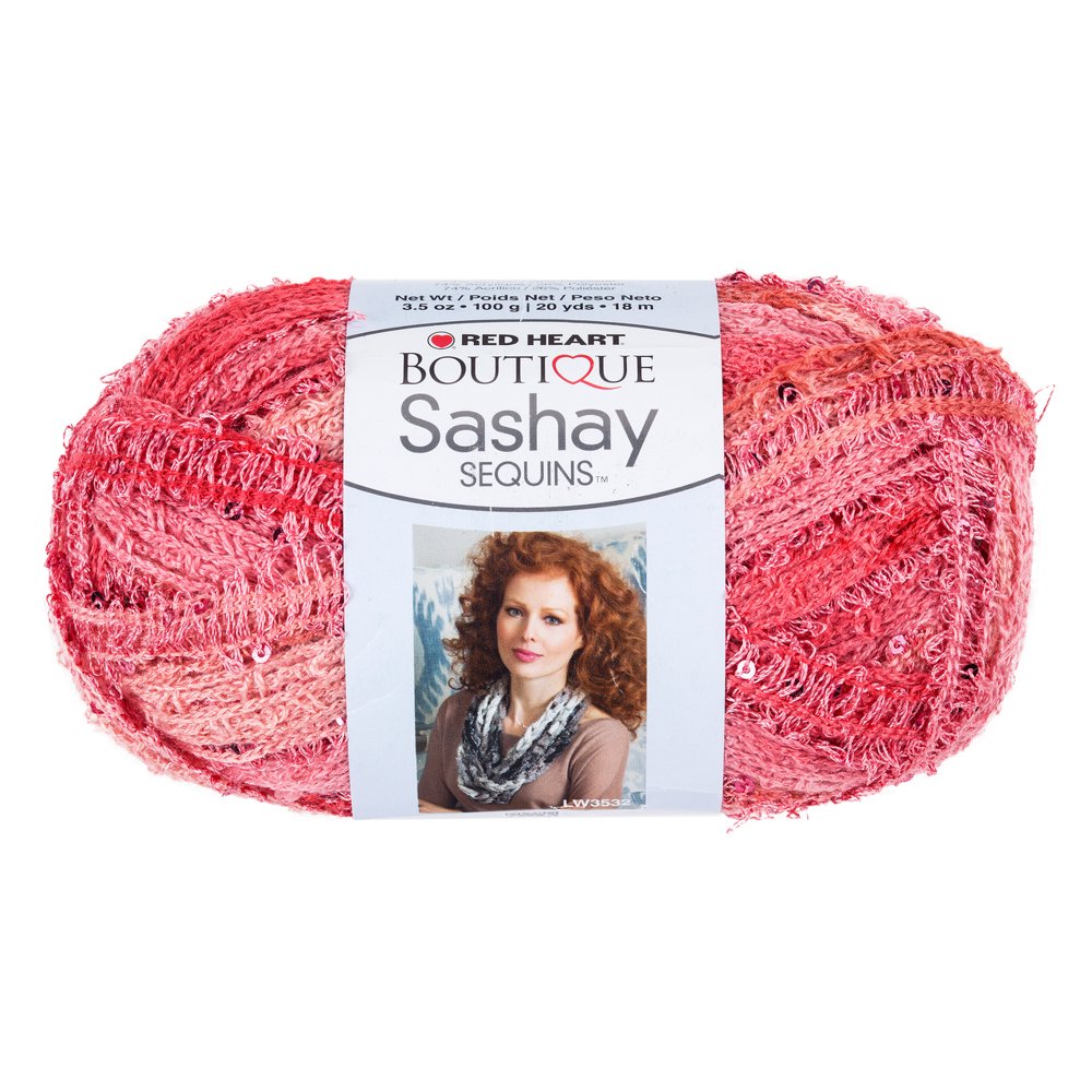 Red Heart Boutique Sashay Sequins, Coral Yarn, 100g