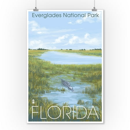 Victor Park Florida Everglades Nationall Park, Florida - Alligator - Lantern Press Artwork (9x12 Art Print, Wall Decor Travel Poster) ()