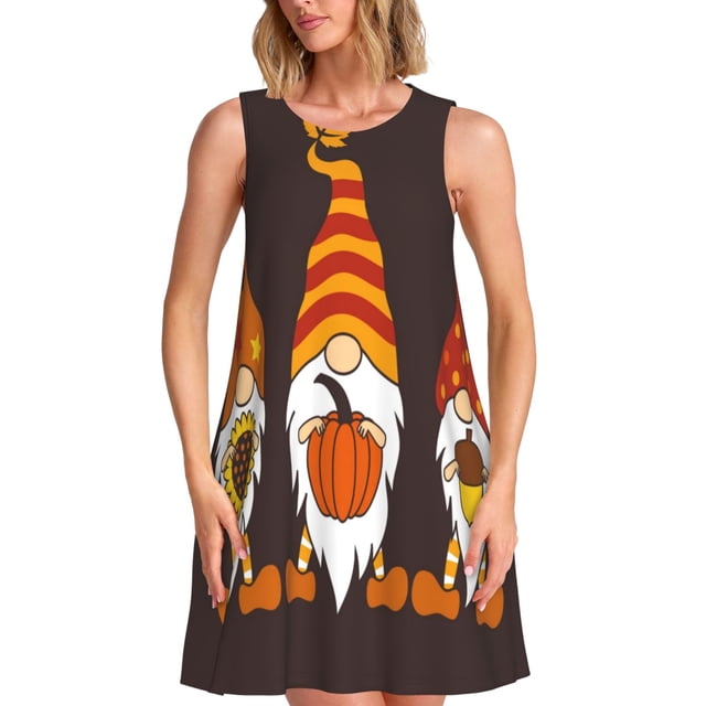 Balery Fall Gnomes Vestidos de verano para mujer con estampado: vestido holgado sin mangas, vestido playero informal y cómodo para días calurosos.