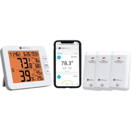 Ambient Weather WS-8482-X3 Wireless 7-Channel Internet Remote Monitoring Weather Station with Three Indoor/Outdoor Temperature & Humidity Sensors, Compatible with Alexa