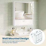ALPULON Double Door Wall Mounted Bathroom Mirrored Cabinet with Push to Open Doors and Flip Down Compartment for Storage, White