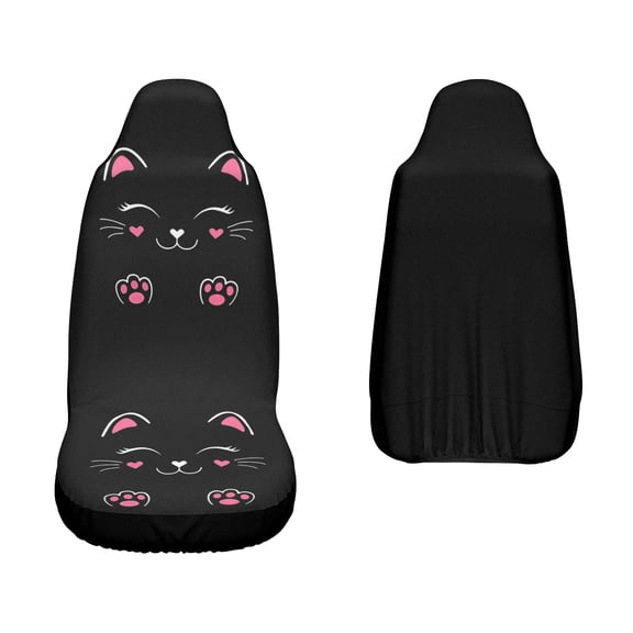 2pcs Cute Cat Print Car Seat Covers - Black with Pink & White Kitten Designs, Universal Fit for Car, SUV, Sedan, Truck - Perfect Gift for Family or Friends, Car Seat Protection | Playful Cat Design |