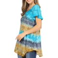 thumbnail image 4 of Sakkas Monet Long Tall Tie Dye Ombre Embroidered Cap Sleeve Blouse Shirt Top - Blue / Beige - Plus Size, 4 of 5