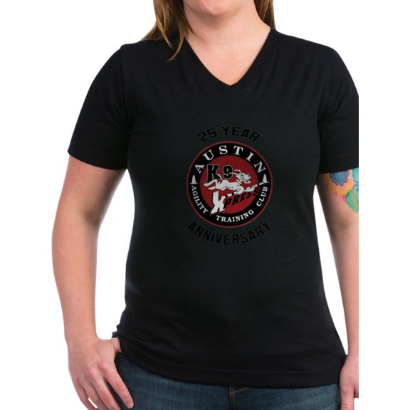 CafePress - Austin K9 Xpress 25 Year Anniversary Shirt T Shirt - Women's V-Neck Dark T-Shirt