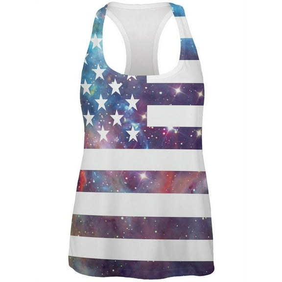 Galaxy American Flag All Over Womens Racerback Tank Top - Large
