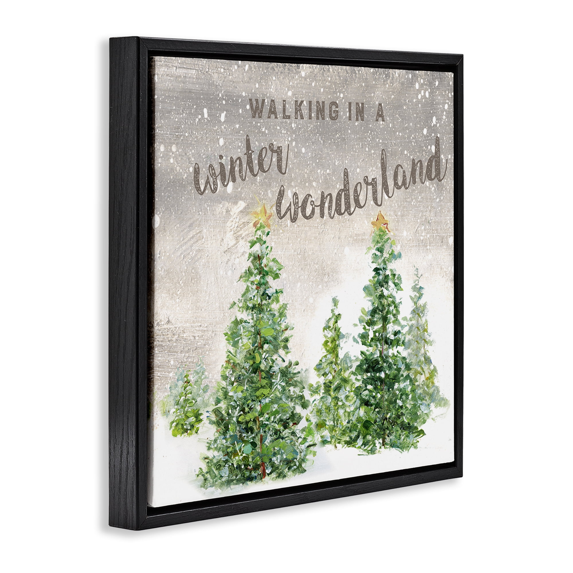 Stupell Industries Winter Wonderland Trees Holiday Painting Black Floater Framed Canvas Art Prints Wall Art, 25 x 25