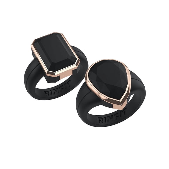 NEW! Rinfit Silicone Wedding Ring for Women - Soft Rubber Wedding Band Replacement - Oversized Diamond Metal Framed Collection - 2 Rings Set