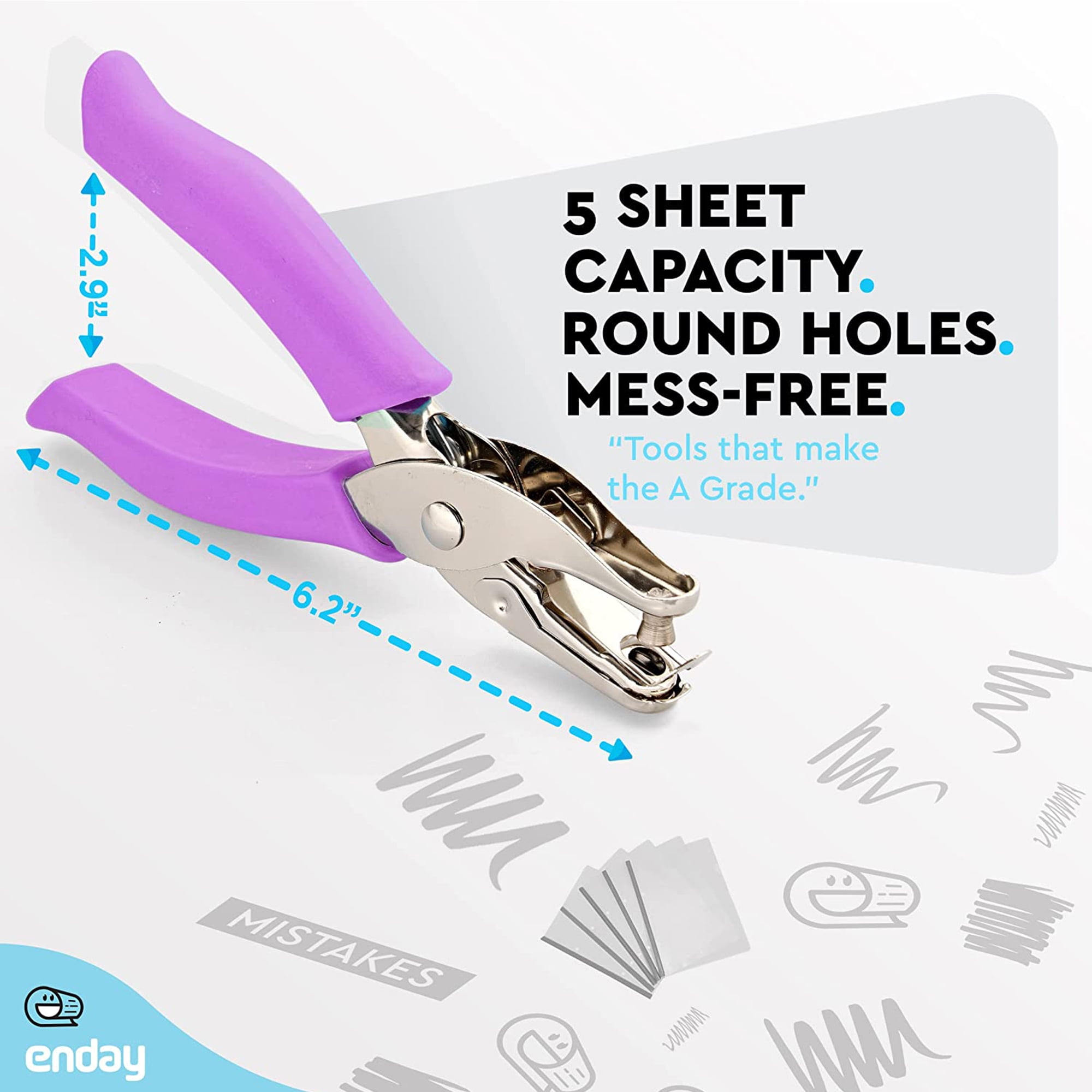 Enday 1/4” Paper Single Hole Puncher Home Office Supplies, Purple 6 Pack
