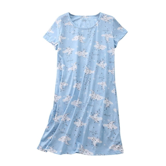 WJHWSX Nightgowns for Women,Womens Nightgown,Gowns for Women,Easy Care,Comfort Fit,Printed,Blue,XL(US:10)