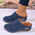 thumbnail image 4 of Modstep Suede Clogs for Women Slip on Closed Toe Walking Mules with Arch Support Breathable Low Wedge Comfortable Slides size 8.5 Blue, 4 of 6