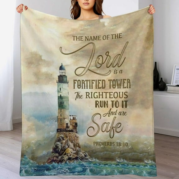 Bible Verses Proverbs 18 10 Throw Blanket Inspirational Prayers Quotes Flannel Blanket Soft Sofa Decor Blanket Gifts for Women Men 40"x50"