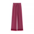 thumbnail image 3 of HH TRAF Otoño Mujer Elástico Cintura Cordón Pluma Decorar Sólido 2 Colores Pantalón Mujer Diseño Nicho Pierna Ancha Pantalones Largos Mujer, 3 of 4
