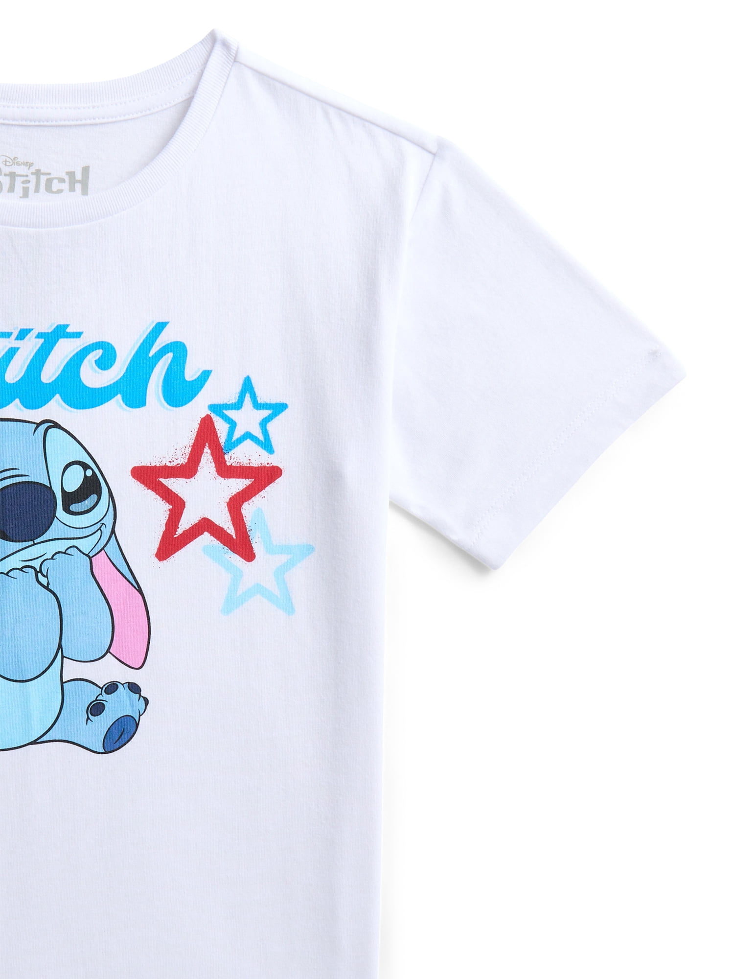 Lilo and Stitch Girls Happy Stitch Stars Graphic Tee with Short Sleeves, Sizes 4-16