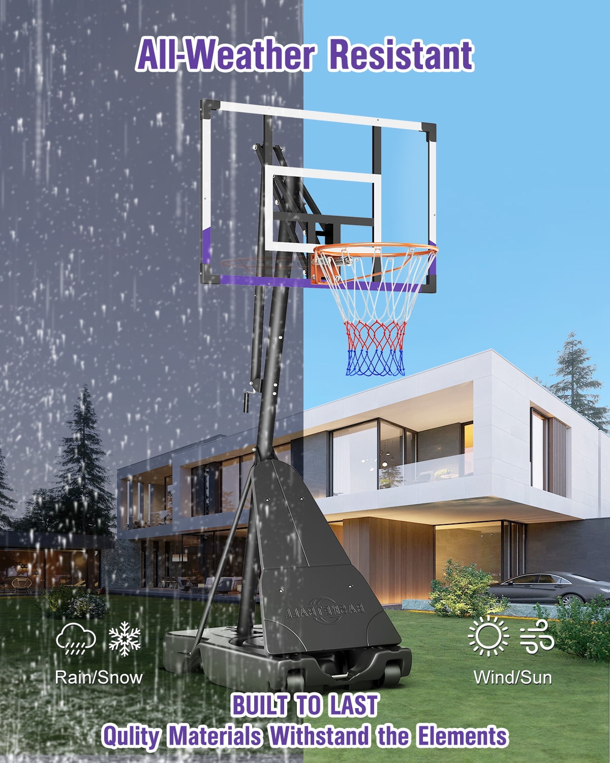 Tonbux Basketball Hoop 10FT Adjustable Easily, Basketball Goal System for Kids Teens Youth Adults, Portable Hoops & Goals Outdoor with PC Backboard and Wheels