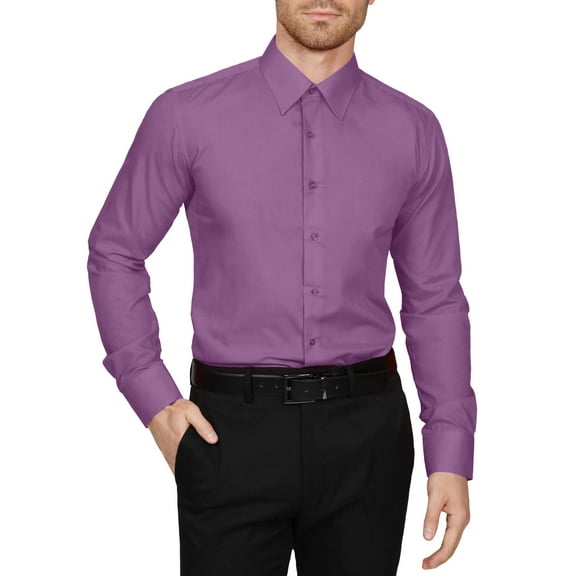 J. METHOD Men's Dress Shirt – Classic Long Sleeve Slim Fit Button Down Solid Color Top S-5XL NEMT104 Lilac S 32/33