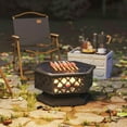 thumbnail image 5 of Yardi Yarda 28" Fire Pit with Grill Hexagon, Fireplace Wood Burning Firepit with Cooking Grate, Firepit with Fire Poker and Spark Screen Lid for Outdoor, Black, 5 of 7