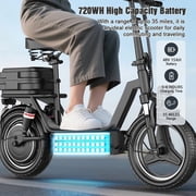 Electric Scooter with Seat, Peak 1200W, 25 MPH and 45 Miles, 14 Tire,48V 16.5AH 500Wh Battery Dual Shock Absorbing Scooter with Basket Box,E Scooter for Adults Commuter & Urban Travel