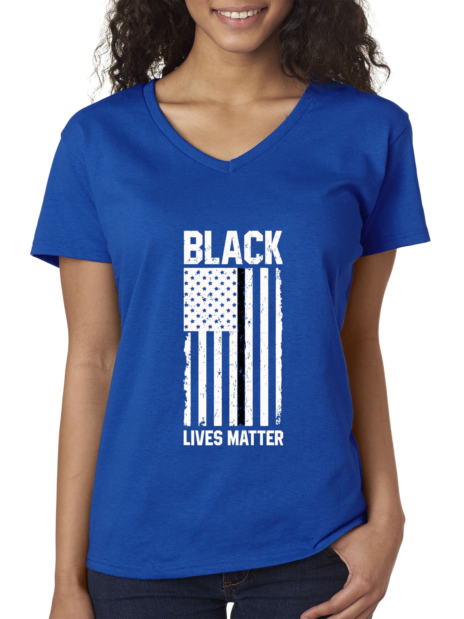 Trendy USA Trendy USA 1088 Women's VNeck TShirt USA Flag Black