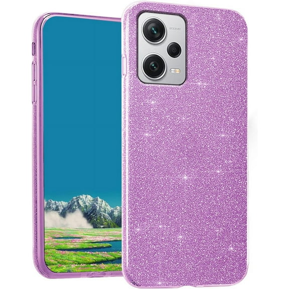 Compatible with Redmi Note 12 Pro 5G Case Cute Glitter Sparkly Shockproof Xiaomi Redmi Note 12 Pro 5G Phone Case for Women Girls TPU Slim 3 in 1 Protective Cases (Purple)