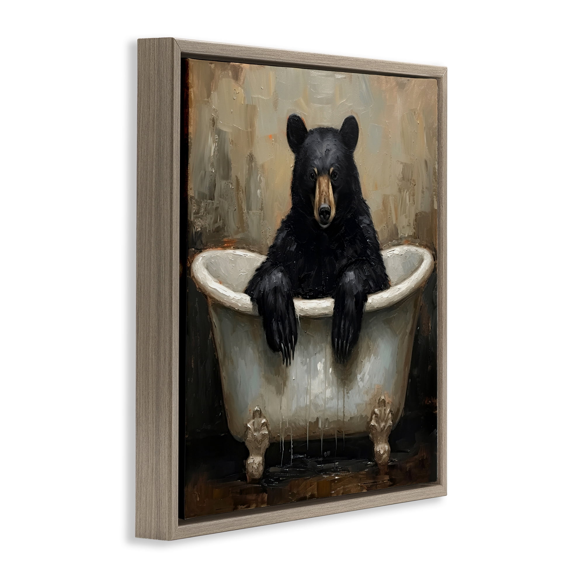 Stupell Industries Black Bear Bath Time Brown Framed Floater Canvas Wall Art, design by Tina LeCour
