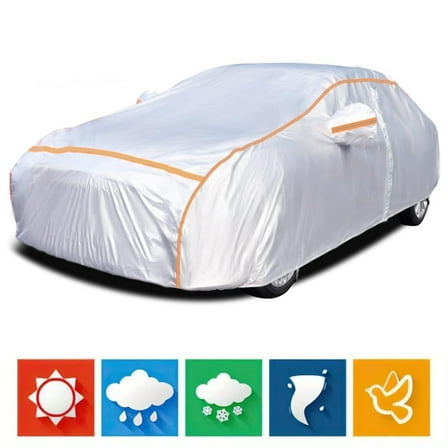 MAXVINI 194"-208"Car Cover 6-layer DuPont Oxford Fabric Waterproof Hailproof UV All-weather Snowproof Windproof Dustproof Front & Rear Reflective Strip   Combination Lock Outdoor Car Cover