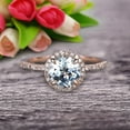 thumbnail image 1 of 1.50 Carat Round Cut Aquamarine Engagement Ring Wedding Anniversary Gift On 10k Rose Gold Halo Design, 1 of 5